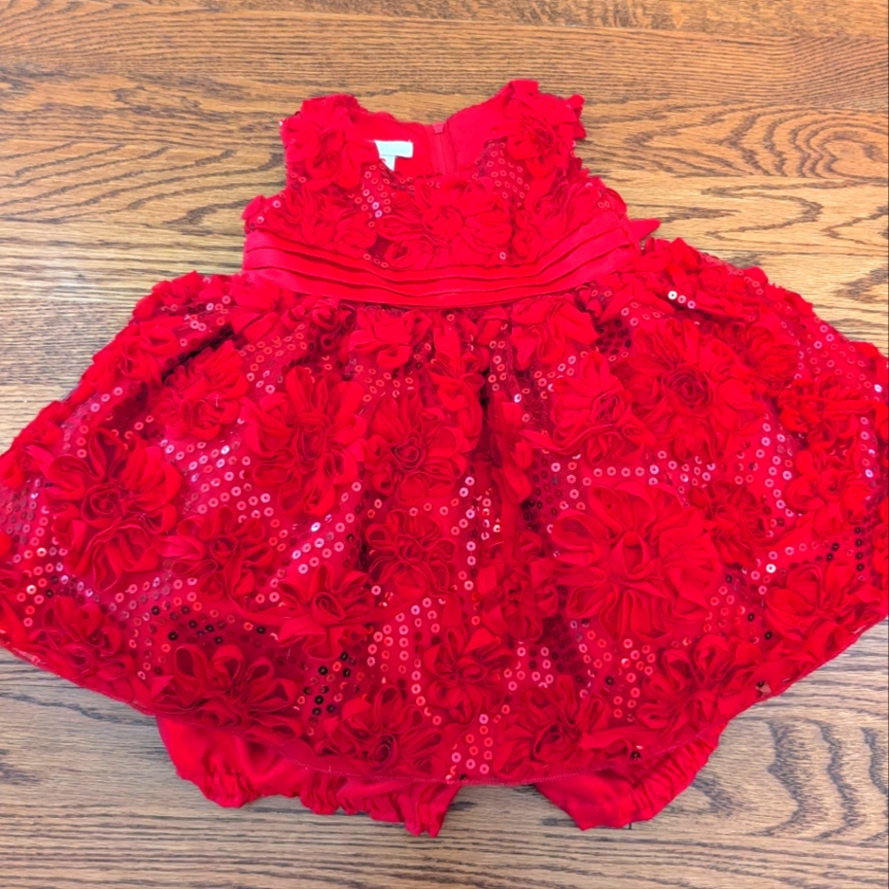American Princess 18M Red Formal Dress Special Occasion with Bloomers Satin Glit